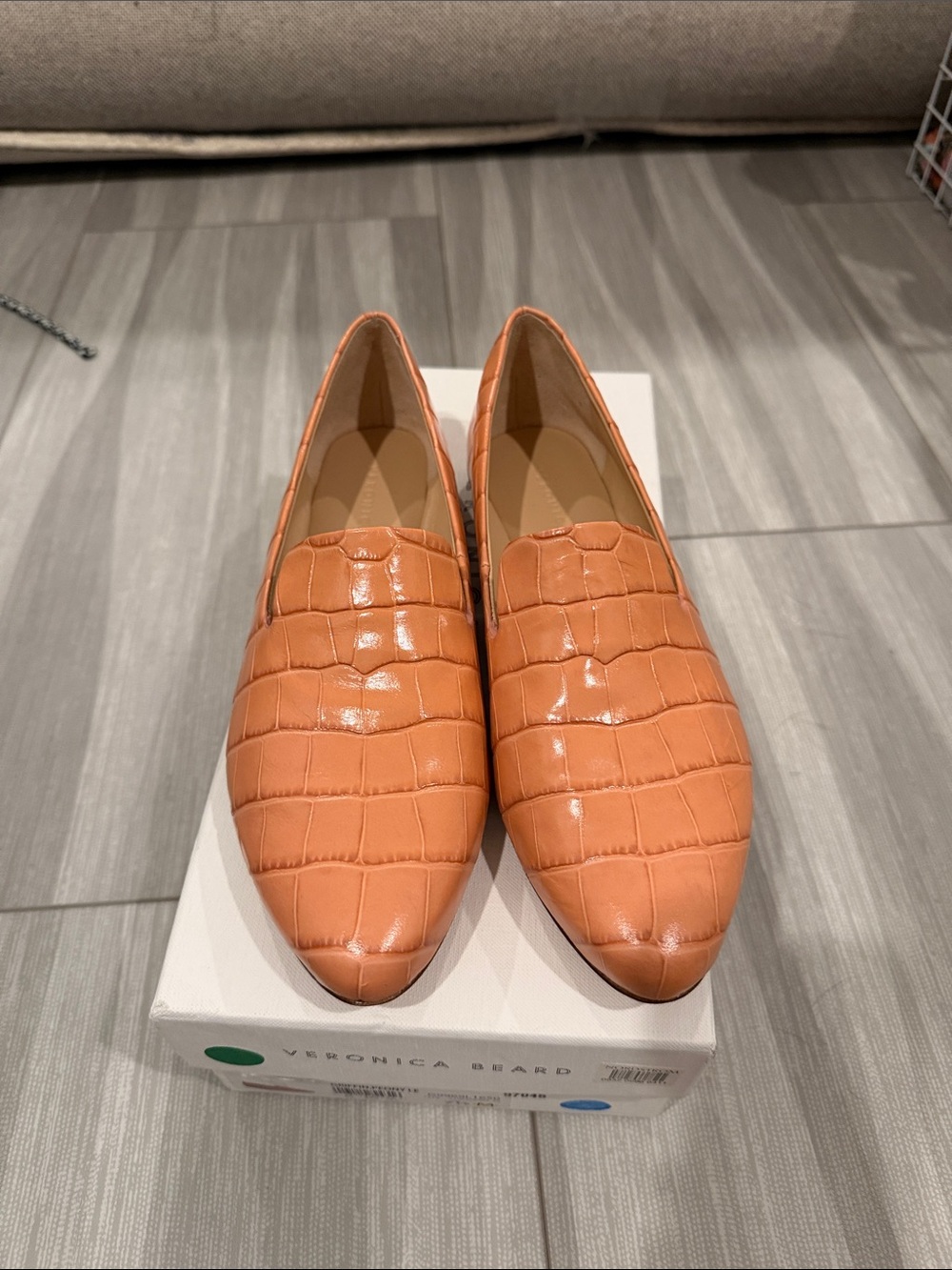 Veronica Beard Croc-Embossed Leather Loafers in Peony
